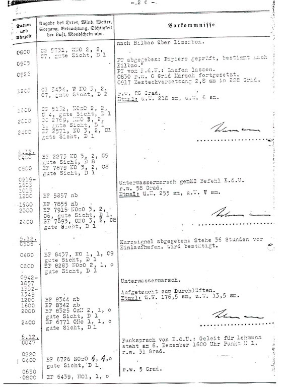 Wpis w Dzienniku Działań Bojowych z 3-go grudnia 1941 roku opisujący incydent z Cabo de Hornos