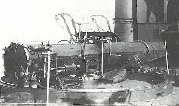 Trainable torpedo tube mounted on the deck of the British destroyer HMS Swift