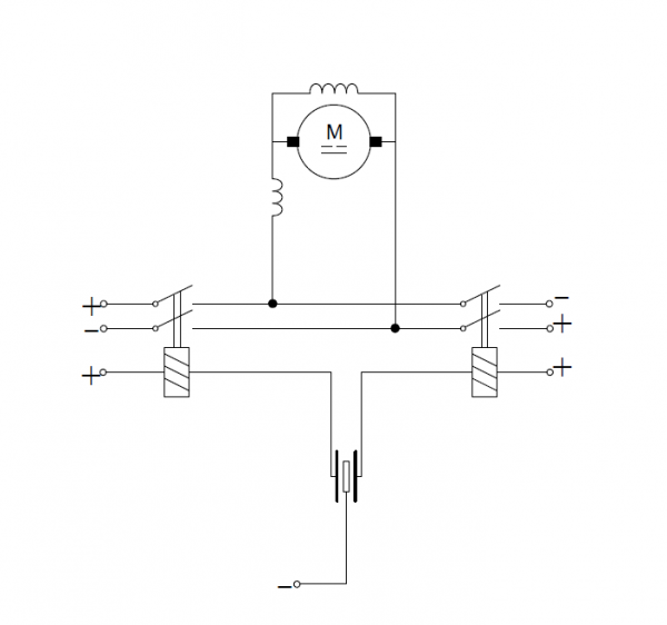 Controlling direct current motor by means of relays
